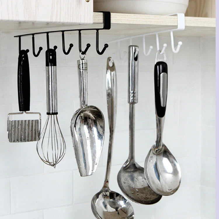 Stylish wrought iron storage hook with seamless, nail-free design and 22 lb weight capacity for versatile hanging in the kitchen, closet, office, and more