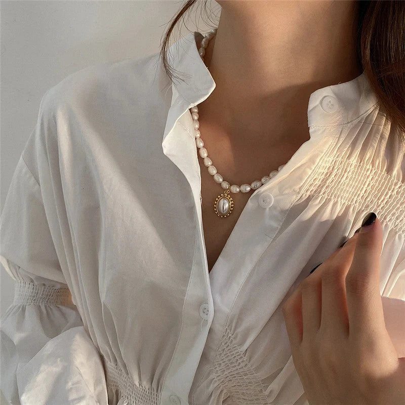 Elegant 925 Sterling Silver Pearl Pendant Necklace with geometric design