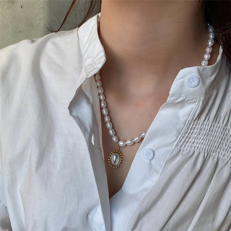 Elegant 925 Sterling Silver Pearl Pendant Necklace with geometric design
