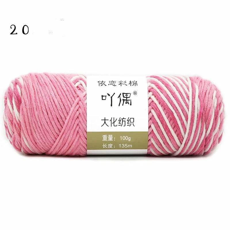 Luxurious gradient milk cotton yarn balls in a variety of vibrant colours, perfect for knitting, weaving, and other textile crafts.