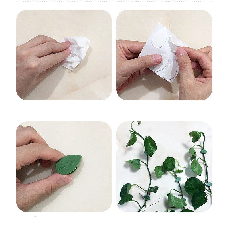 Versatile leaf-shaped plant clips in green, designed to provide discreet and effective support for climbing vines and potted plants