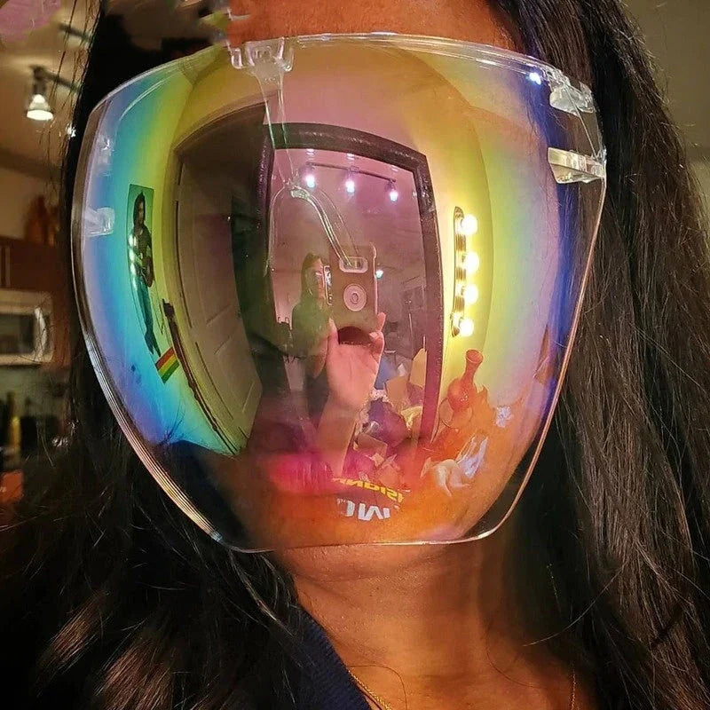 Premium multi-function face shield glasses with anti-fog coating, durable plastic frame, and crystal-clear lenses for sun protection and safety