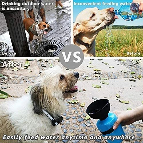 Foldable dog water bottle with integrated collapsible bowl for convenient hydration on the go