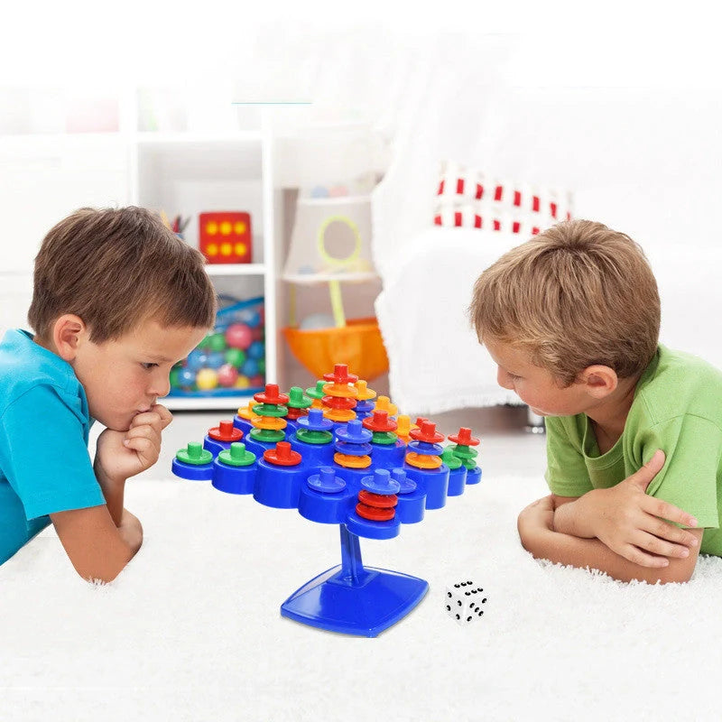 Montessori Balance Turntable Stacking Game in vibrant blue, perfect for family fun and learning