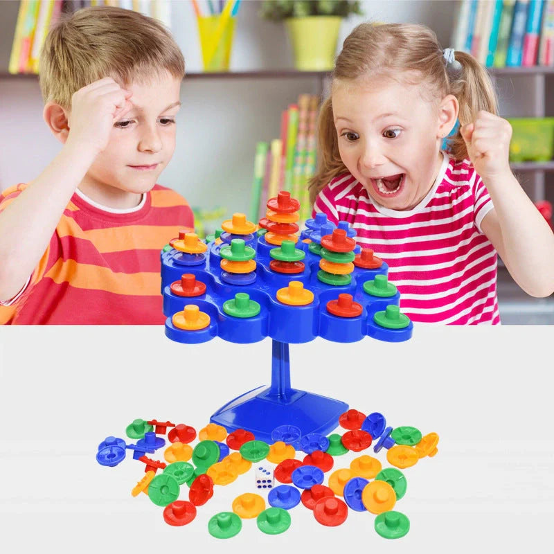Montessori Balance Turntable Stacking Game in vibrant blue, perfect for family fun and learning