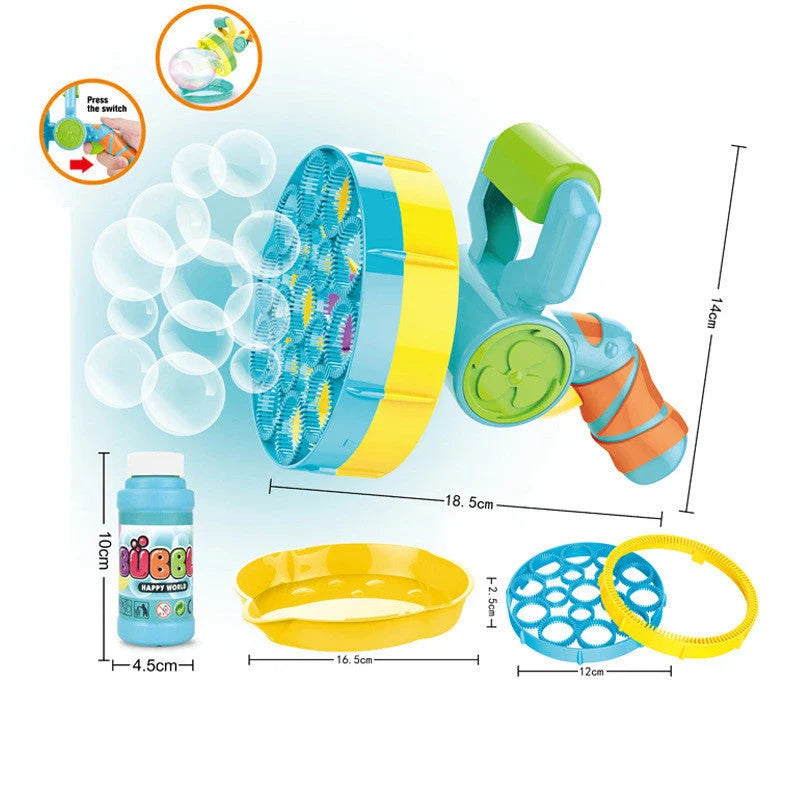 Automatic electric bubble machine with powerful motor, low-noise operation, and safe ABS construction for creating a mesmerising bubble display at parties and events.
