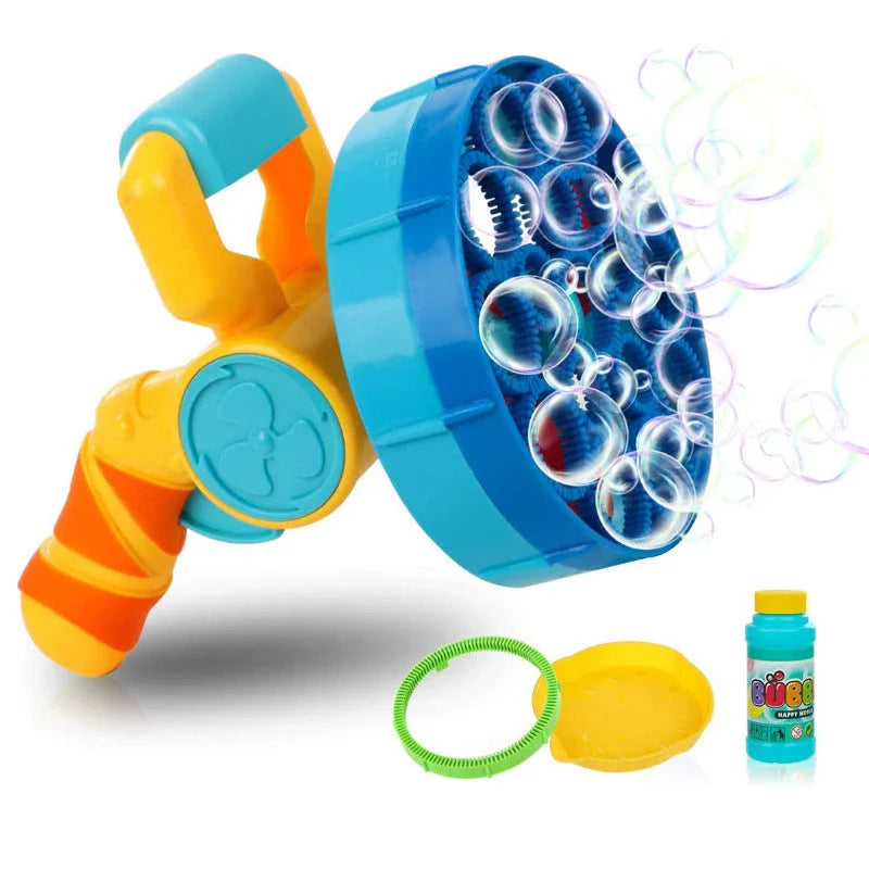 Automatic electric bubble machine with powerful motor, low-noise operation, and safe ABS construction for creating a mesmerising bubble display at parties and events.