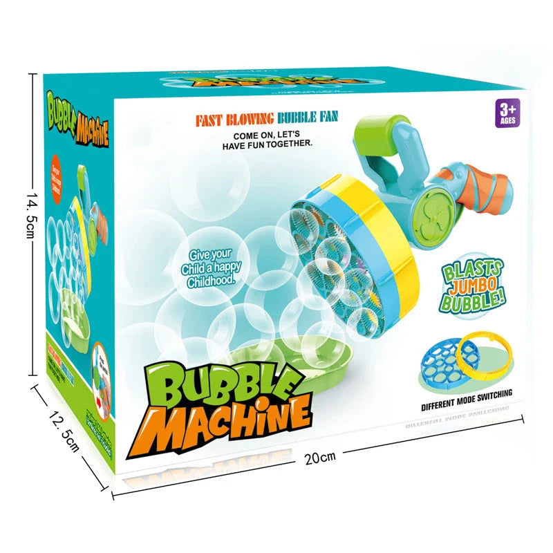 Automatic electric bubble machine with powerful motor, low-noise operation, and safe ABS construction for creating a mesmerising bubble display at parties and events.