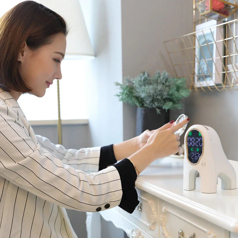 Stylish alarm clock with LED display, ambient lighting, and snooze function for a relaxing sleep environment