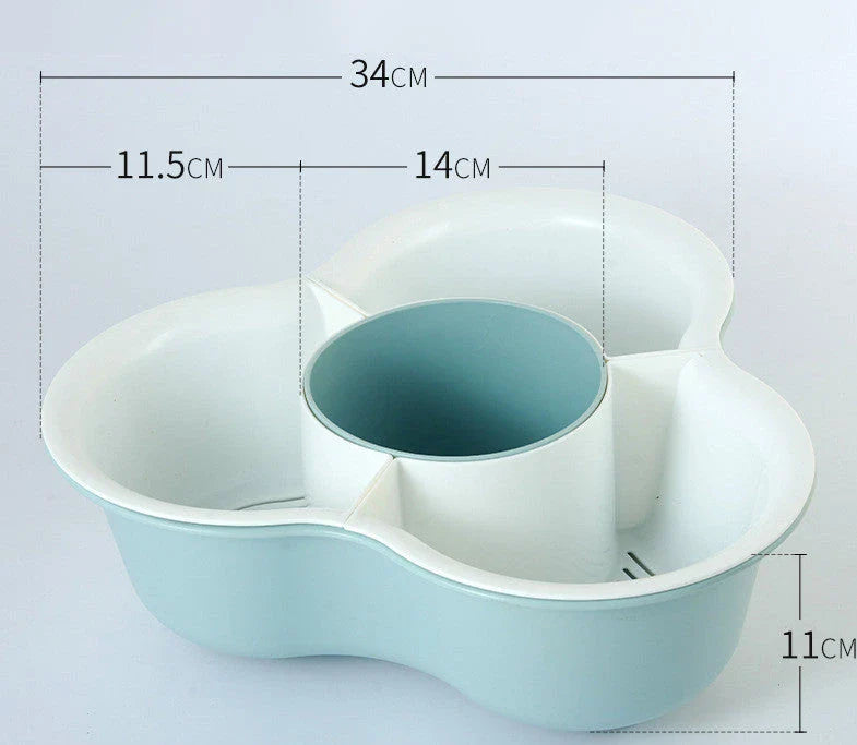 Versatile multi-compartment food organiser basket in various colours and sizes, featuring sturdy construction, detachable design, and Nordic-inspired style for efficient kitchen organisation.