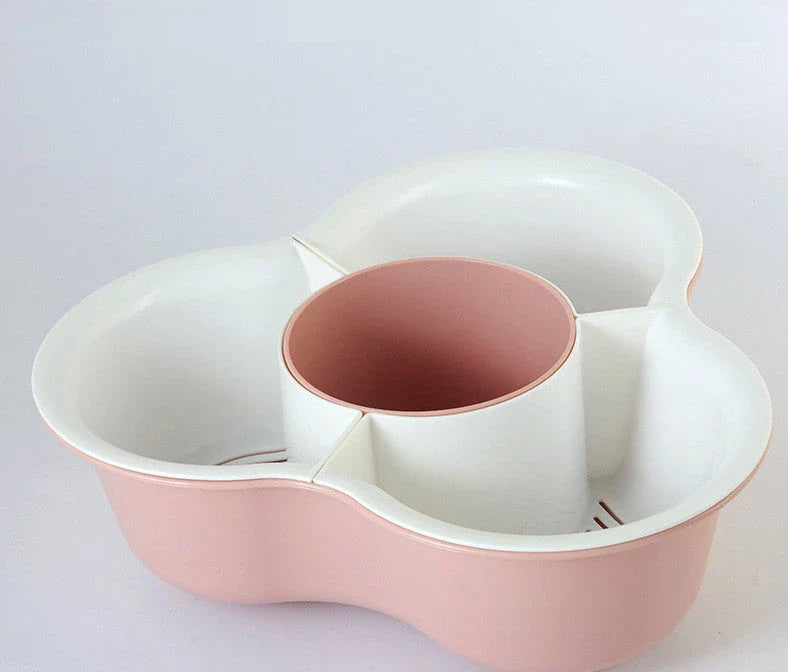 Versatile multi-compartment food organiser basket in various colours and sizes, featuring sturdy construction, detachable design, and Nordic-inspired style for efficient kitchen organisation.