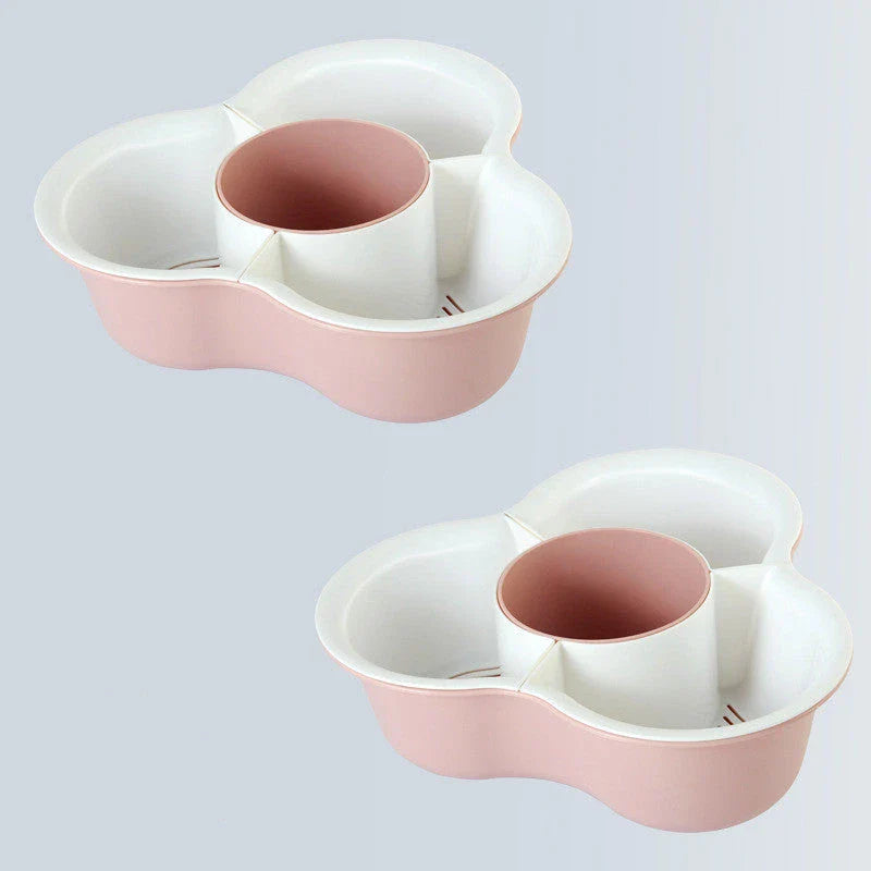 Versatile multi-compartment food organiser basket in various colours and sizes, featuring sturdy construction, detachable design, and Nordic-inspired style for efficient kitchen organisation.