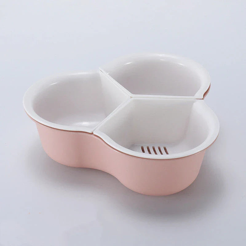 Versatile multi-compartment food organiser basket in various colours and sizes, featuring sturdy construction, detachable design, and Nordic-inspired style for efficient kitchen organisation.