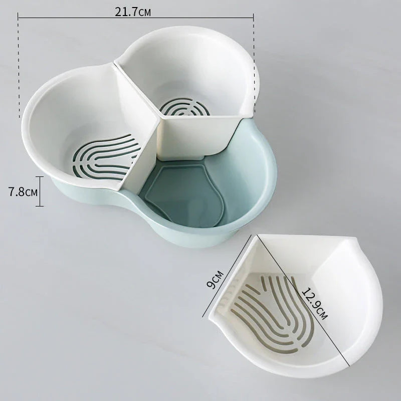 Versatile multi-compartment food organiser basket in various colours and sizes, featuring sturdy construction, detachable design, and Nordic-inspired style for efficient kitchen organisation.