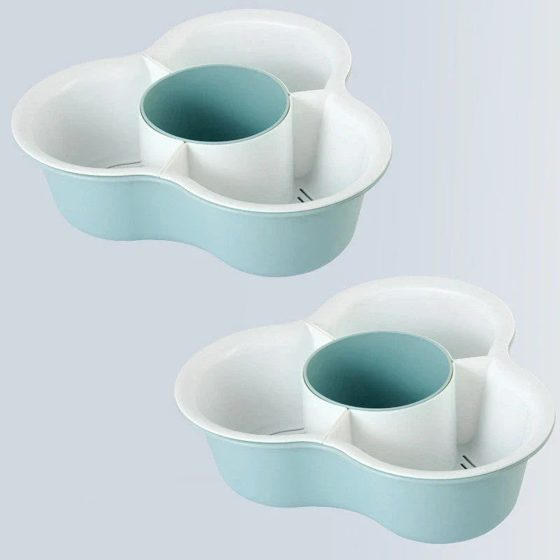 Versatile multi-compartment food organiser basket in various colours and sizes, featuring sturdy construction, detachable design, and Nordic-inspired style for efficient kitchen organisation.