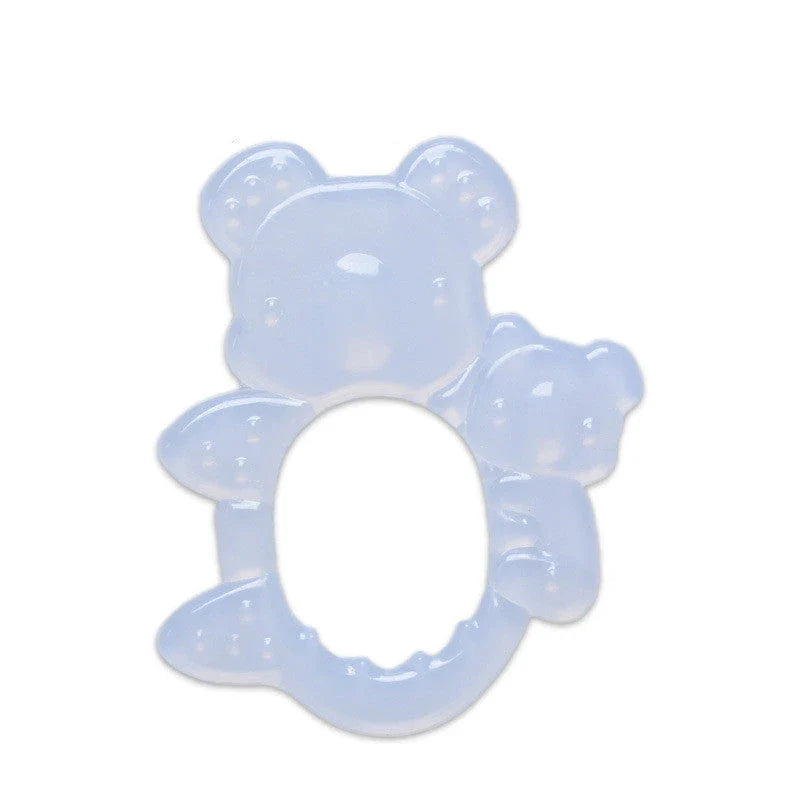Soft silicone fruit-shaped teething toy for infants and toddlers to soothe sore gums during the teething process