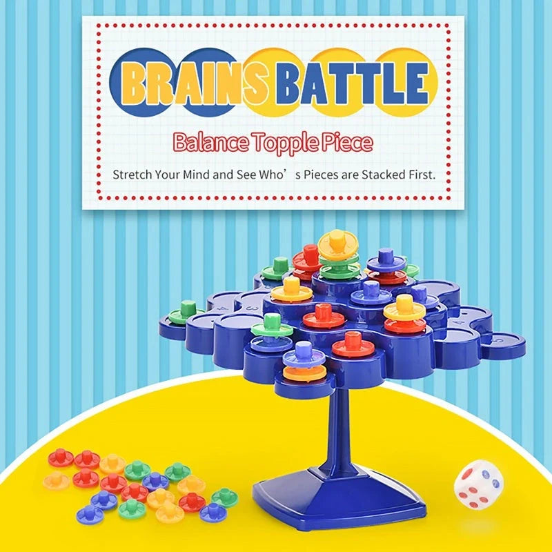 Montessori Balance Turntable Stacking Game in vibrant blue, perfect for family fun and learning