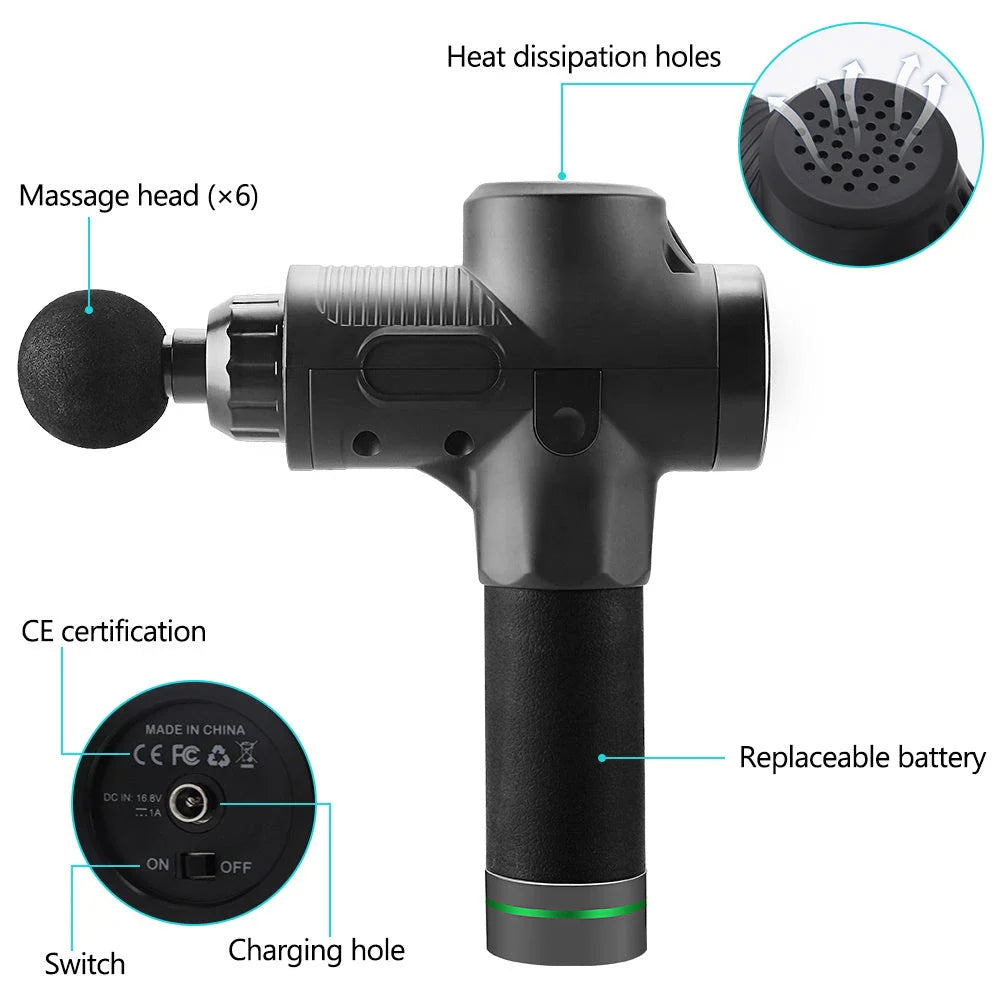 Premium Percussion Massage Gun with Silicone Grip, Adjustable Intensity, and Interchangeable Massage Heads for Deep Tissue Relief