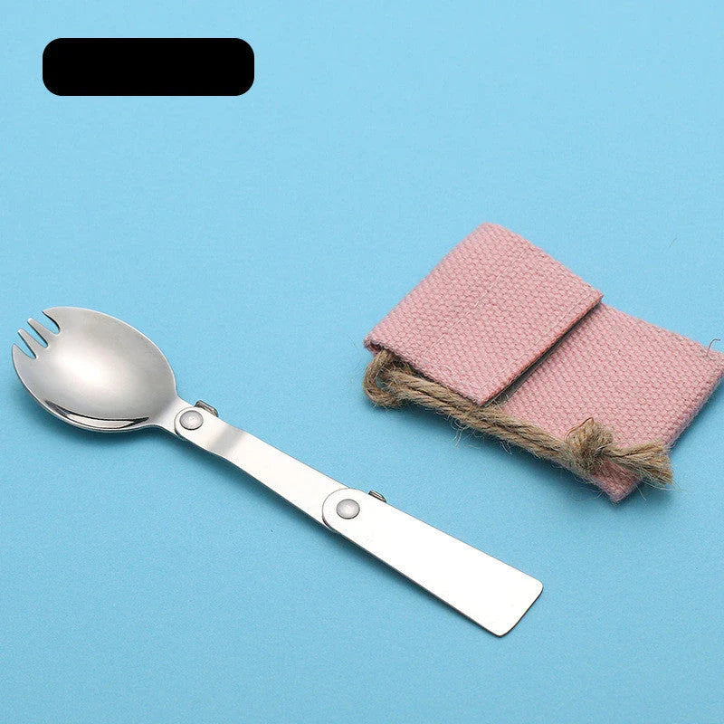 Stainless steel folding spoon set with carrying case, perfect for outdoor camping and picnics