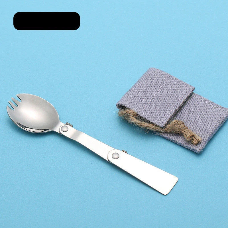 Stainless steel folding spoon set with carrying case, perfect for outdoor camping and picnics