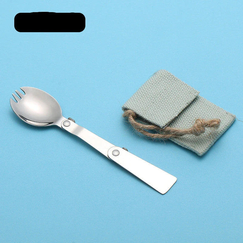 Stainless steel folding spoon set with carrying case, perfect for outdoor camping and picnics