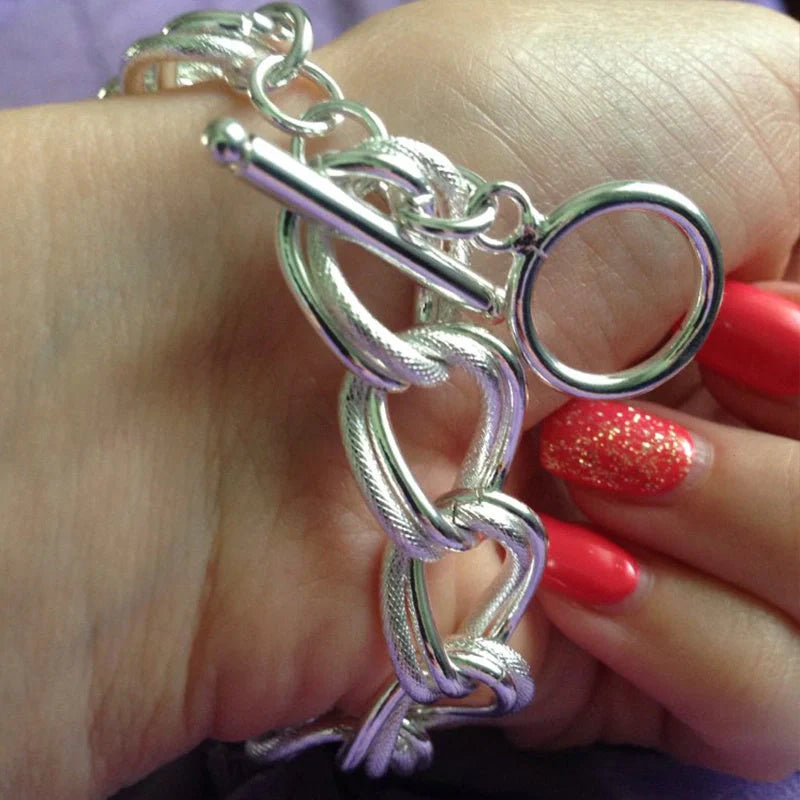 Unisex silver-plated alloy bracelet with European-American styling