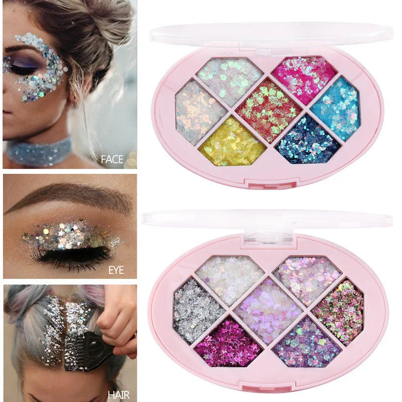 Festival cosmetic glitter eyeshadow in seven vibrant colours for face, body, and eye application