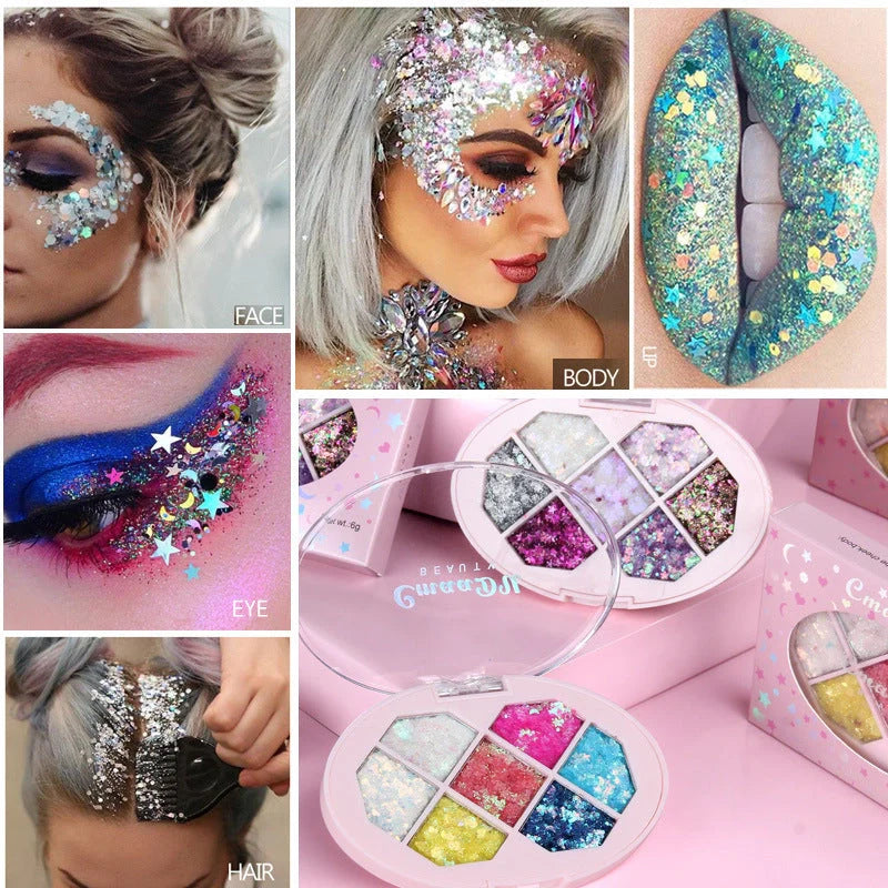 Festival cosmetic glitter eyeshadow in seven vibrant colours for face, body, and eye application