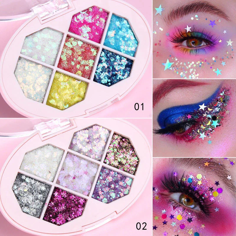 Festival cosmetic glitter eyeshadow in seven vibrant colours for face, body, and eye application