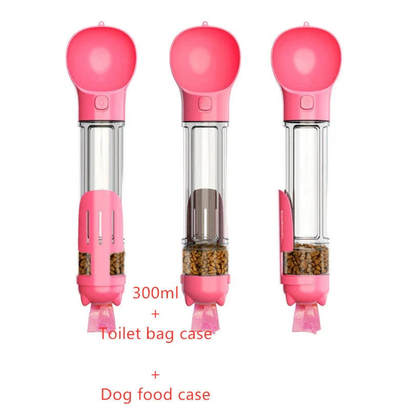 Versatile 3-in-1 Pet Water Bottle with Feeding Bowl and Waste Bag Storage