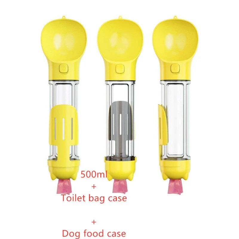 Versatile 3-in-1 Pet Water Bottle with Feeding Bowl and Waste Bag Storage