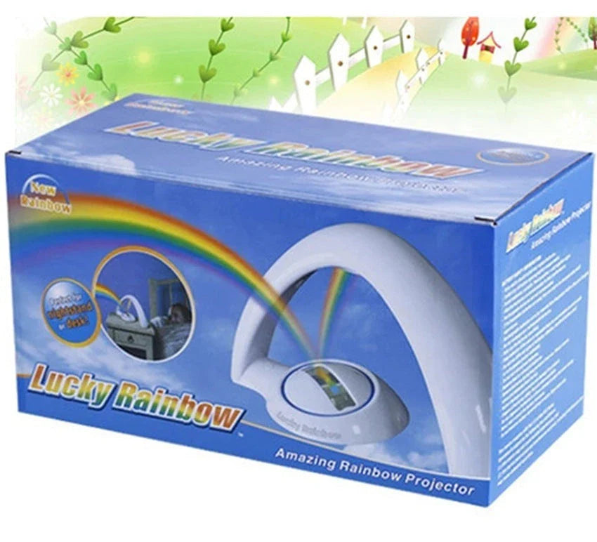 Enchanting rainbow projection lamp with vibrant multi-coloured LED lighting, creating a calming, relaxing atmosphere in the bedroom