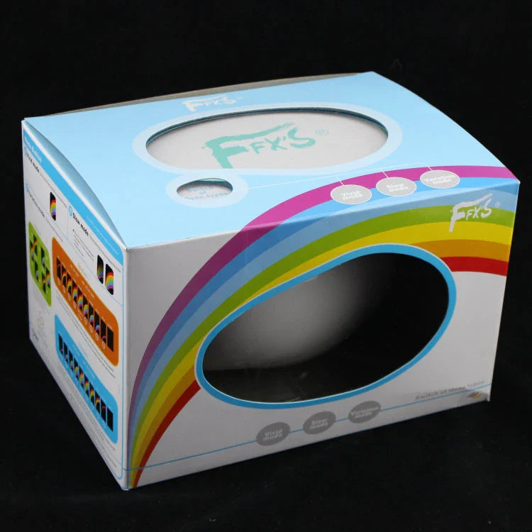 Enchanting rainbow projection lamp with vibrant multi-coloured LED lighting, creating a calming, relaxing atmosphere in the bedroom