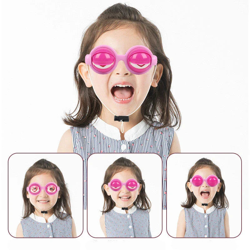 Quirky eyewear accessories in various colours, including yellow, pink, black, and black-green. Designed for kids' parties to encourage imagination and play.