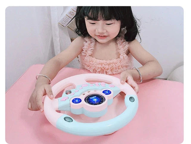 Interactive steering wheel toy with lights and sounds for early learning and cognitive development