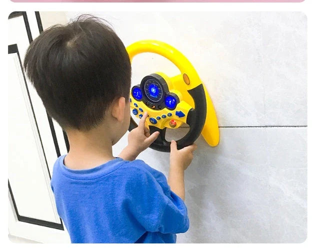 Interactive steering wheel toy with lights and sounds for early learning and cognitive development