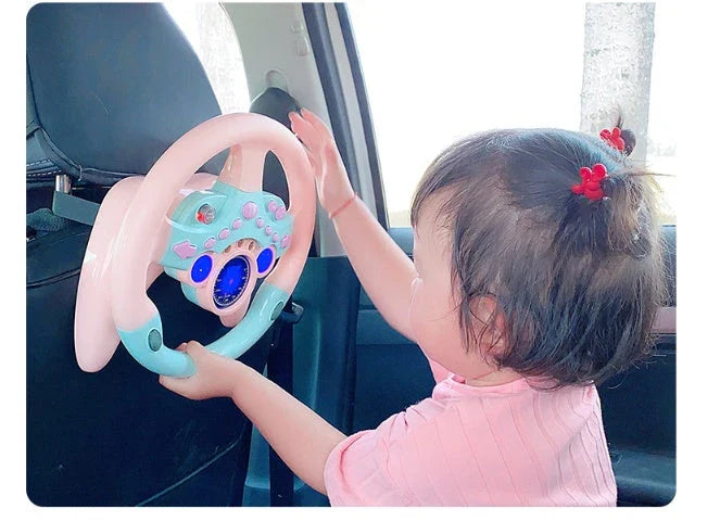 Interactive steering wheel toy with lights and sounds for early learning and cognitive development