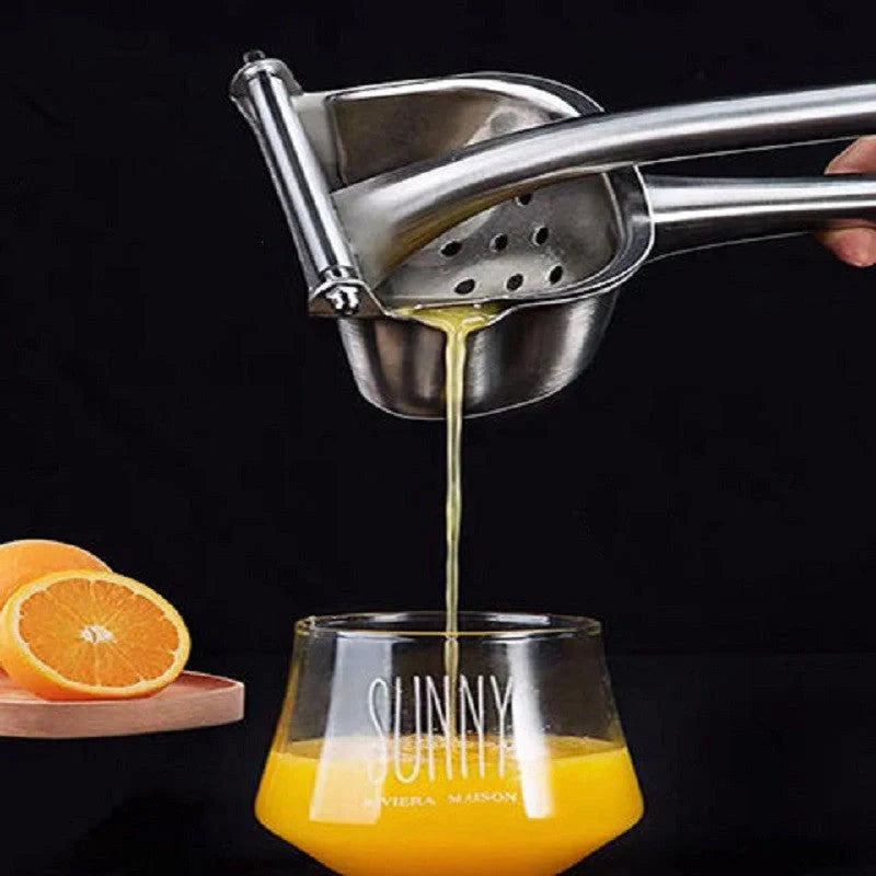 Premium stainless steel manual juicer with versatile juicing capabilities, designed to efficiently extract nutrient-rich juices from a variety of fruits and vegetables.