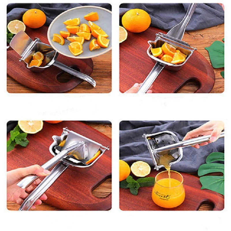 Premium stainless steel manual juicer with versatile juicing capabilities, designed to efficiently extract nutrient-rich juices from a variety of fruits and vegetables.