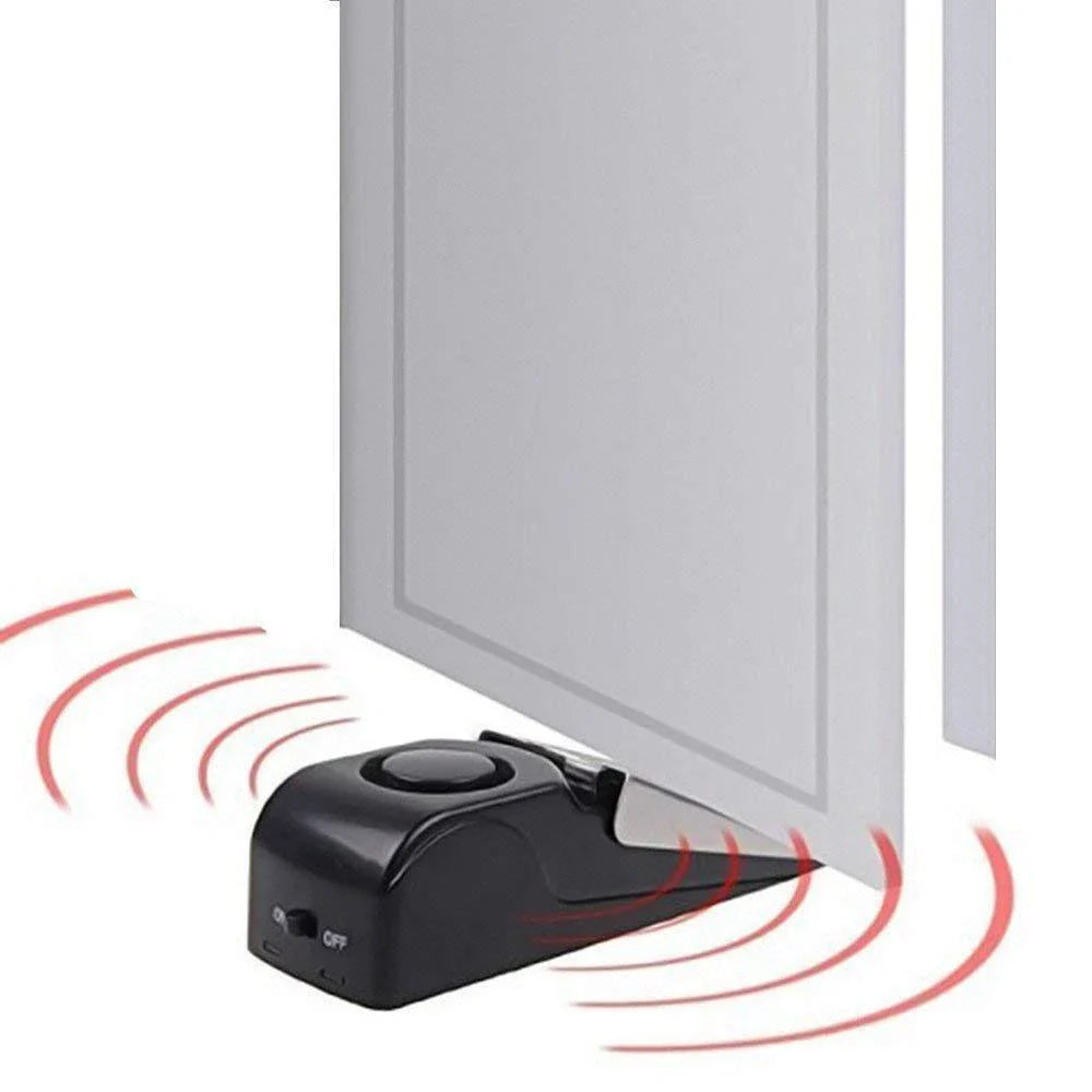 Wedge-shaped home security alarm with ABS construction and loud siren to deter intruders