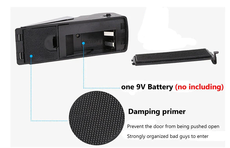 Wedge-shaped home security alarm with ABS construction and loud siren to deter intruders