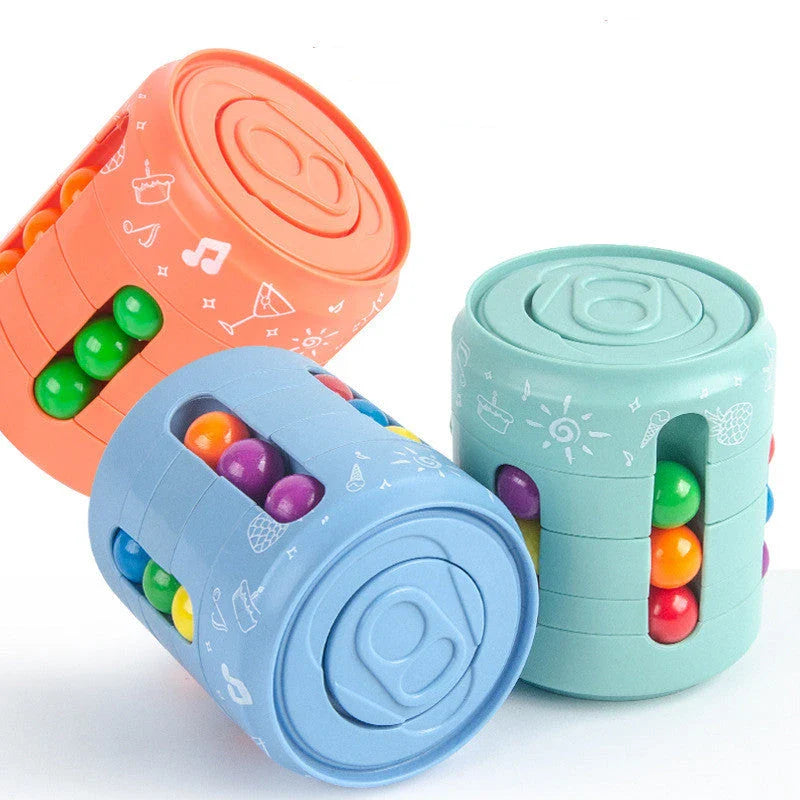Rubik's Cube-inspired stress relief spinner toy with vibrant colour-changing beads and premium British design