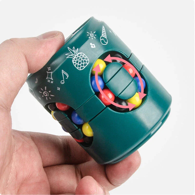 Rubik's Cube-inspired stress relief spinner toy with vibrant colour-changing beads and premium British design