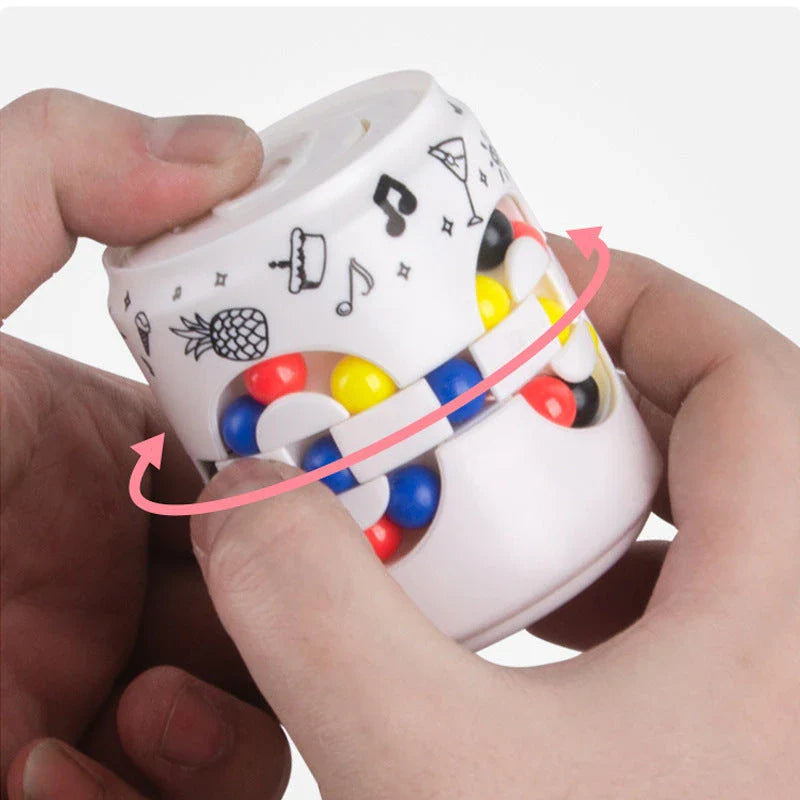 Rubik's Cube-inspired stress relief spinner toy with vibrant colour-changing beads and premium British design
