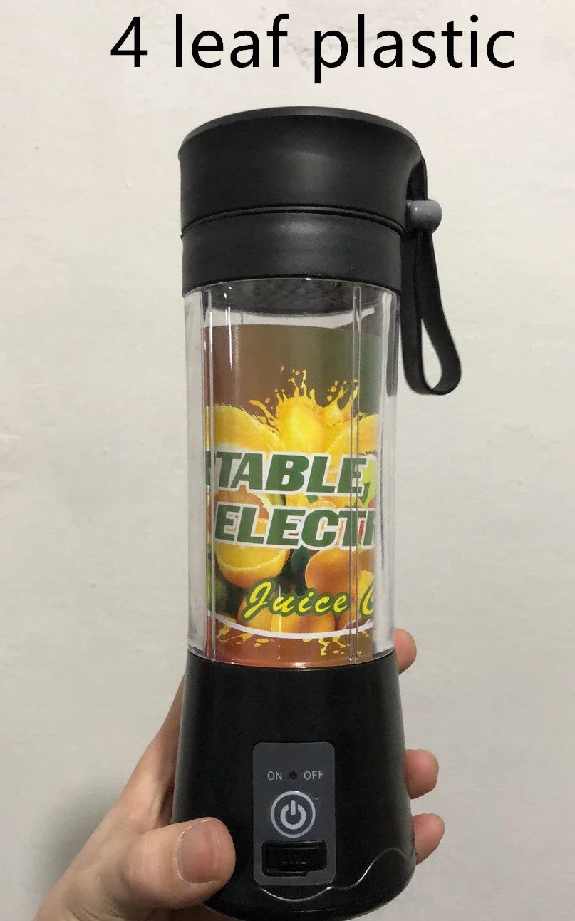 Portable USB-powered citrus juicer with stainless steel blades and durable plastic housing in various vibrant colours