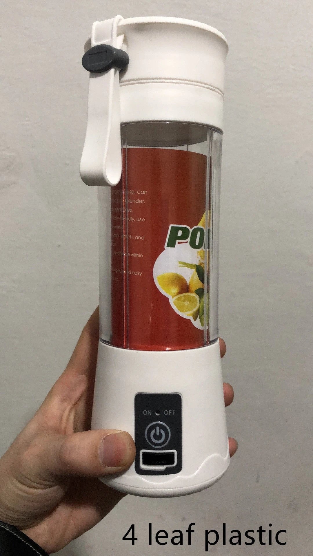 Portable USB-powered citrus juicer with stainless steel blades and durable plastic housing in various vibrant colours