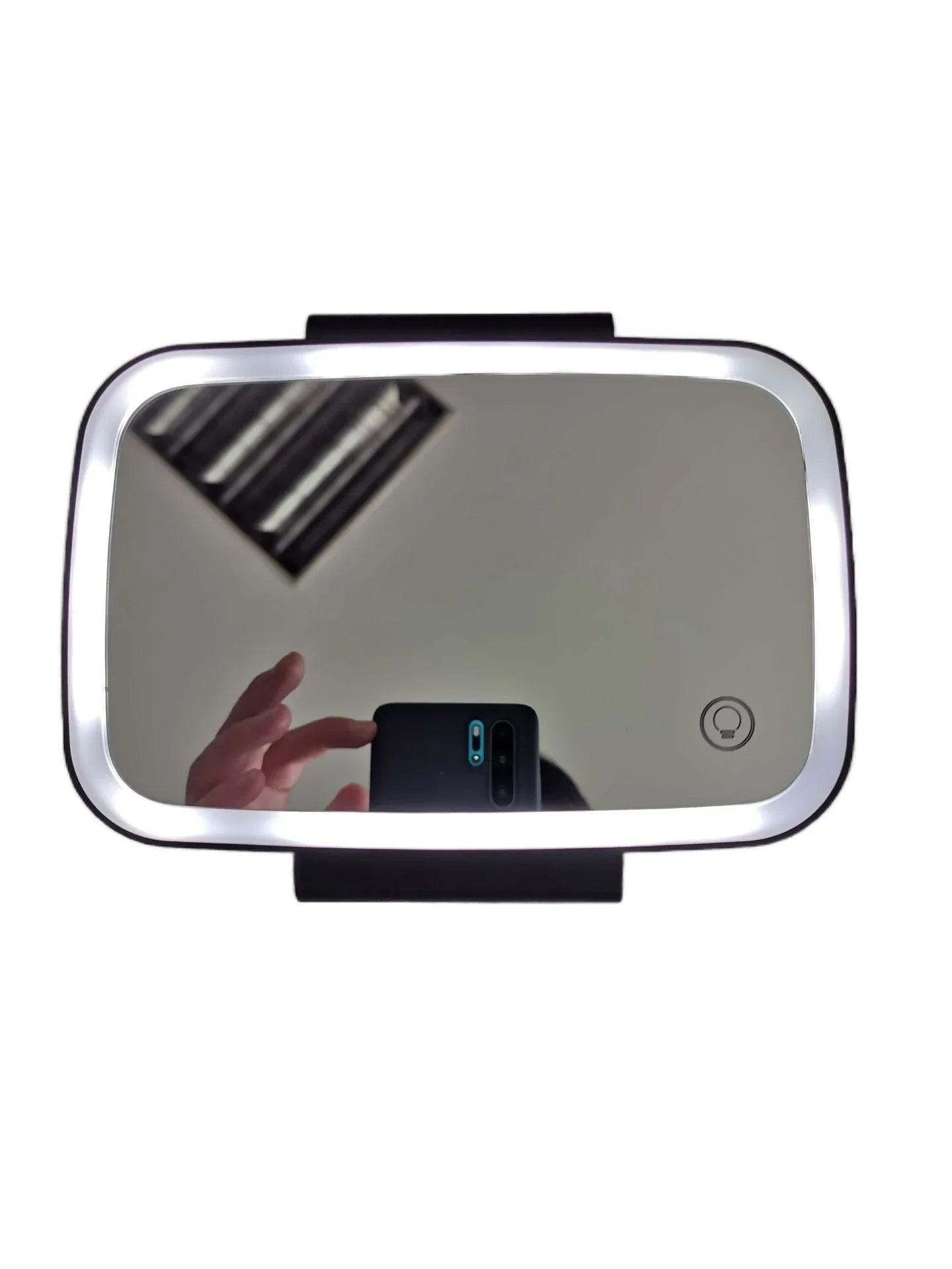 Premium in-car makeup mirror with 21 LED lights for flawless application, adjustable brightness, and discreet sun visor mount