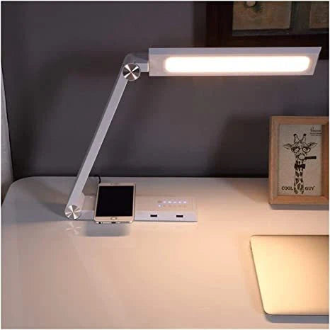 Sleek wireless charging desk lamp with adjustable brightness, color temperature, and aluminium alloy construction