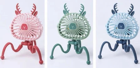Portable USB Rechargeable Stroller Fan with Adorable Animal Design for Keeping Baby Cool and Comfortable