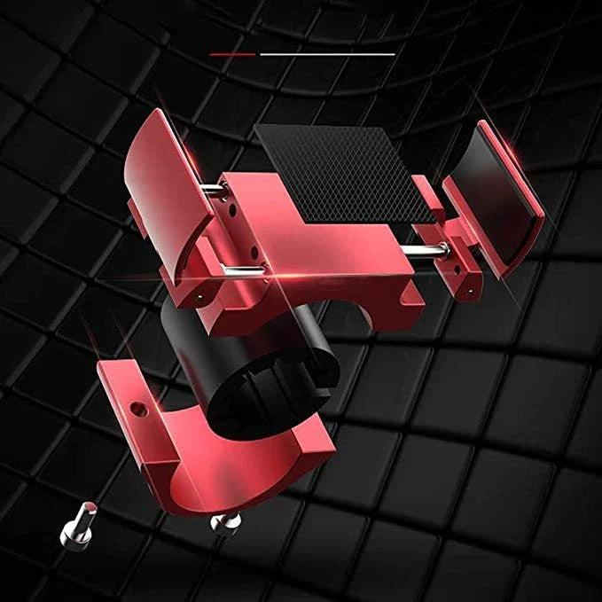 Robust folding bicycle phone holder made of aluminium alloy with shock-absorbing silicone pads for secure and hands-free cycling in the UK